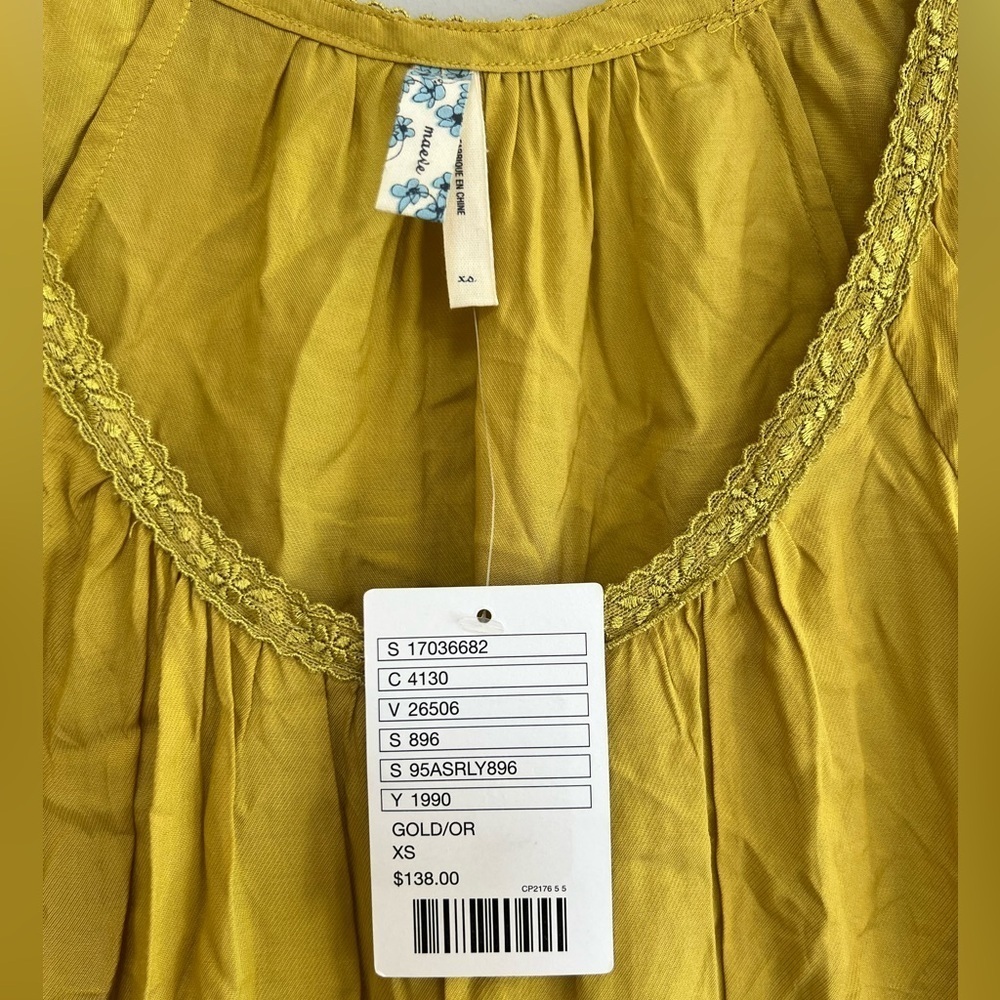 NWT Anthropologie Maeve Knit Babydoll Ruffle Tiered Mini Dress, Yellow Gold, XS - Picture 3 of 7